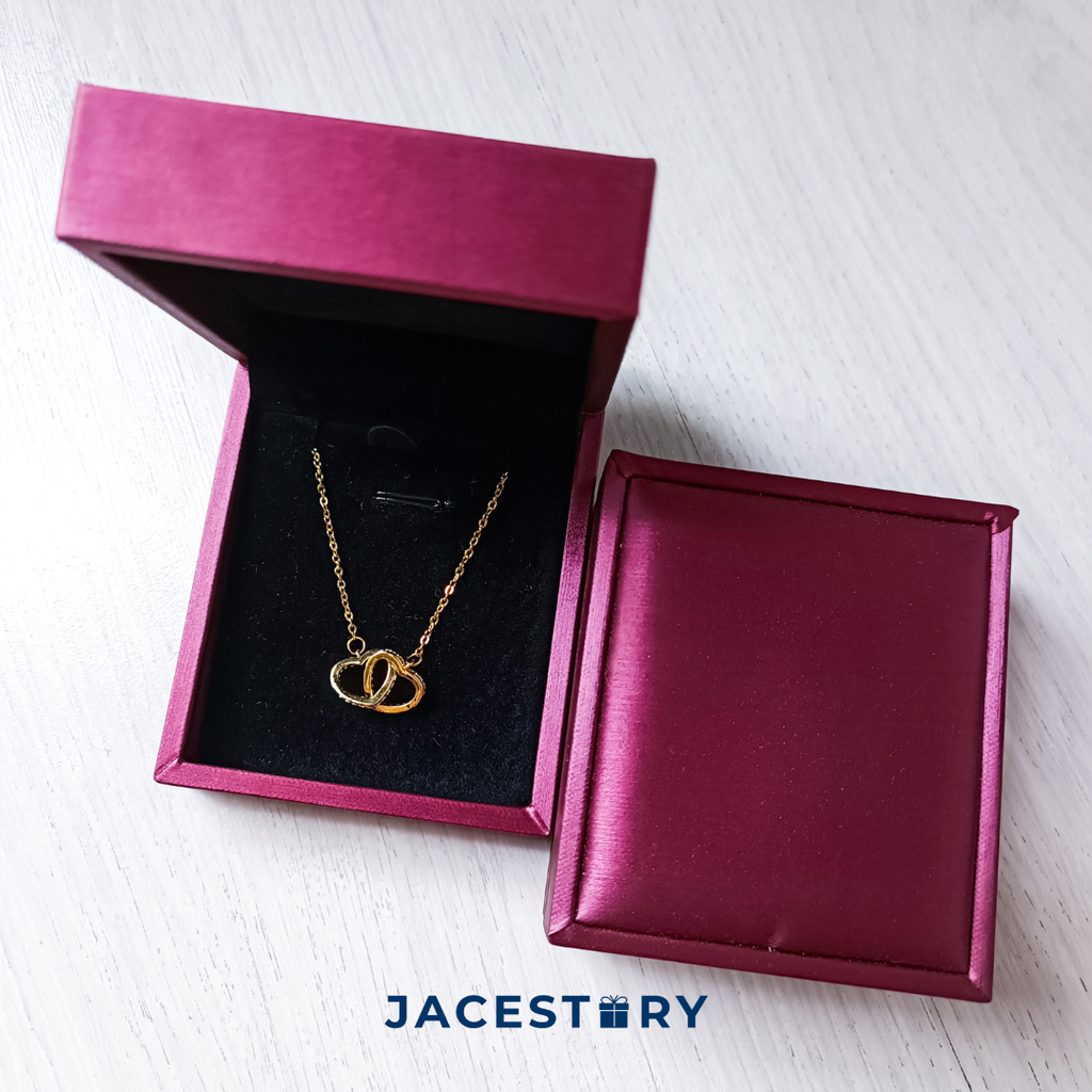 Double Heart Cubic Zirconia Gold Plated Titanium Steel Necklace & Jewellery Box