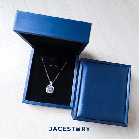 Perfect Square Cubic Zirconia White Gold Plated Titanium Steel Necklace & Jewellery Box