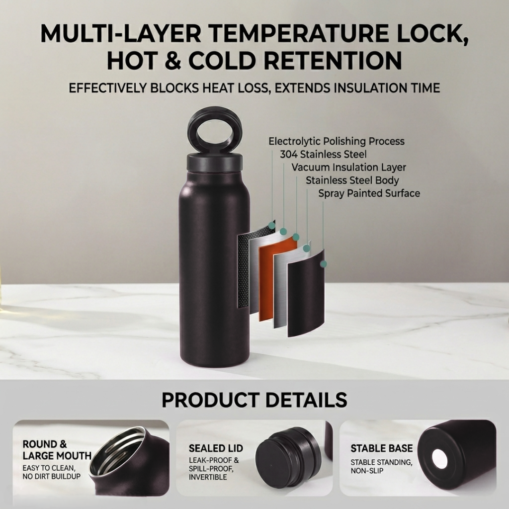 MagSafe Phone Holder Food Grade 304 Stainless Steel Vacuum Flask 720ml