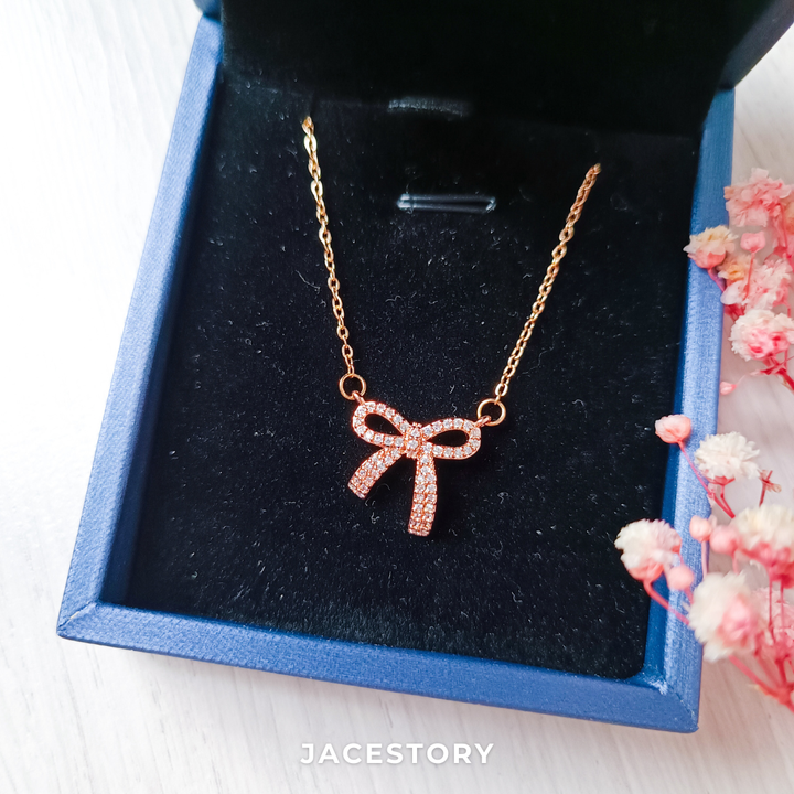 Ribbon Bow Necklace with Jewellery Box