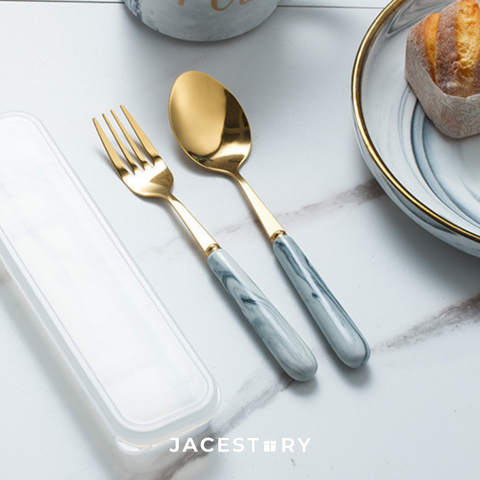 Marble Texture Fork & Spoon Cutlery Set