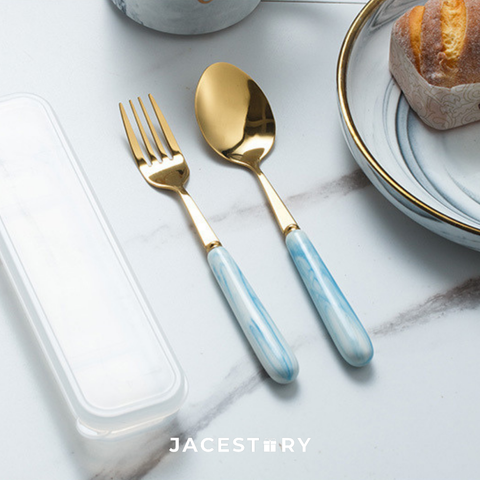 Marble Texture Fork & Spoon Cutlery Set