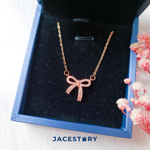 Ribbon Bow Rose Gold Plated Titanium Steel Necklace & Jewellery Box