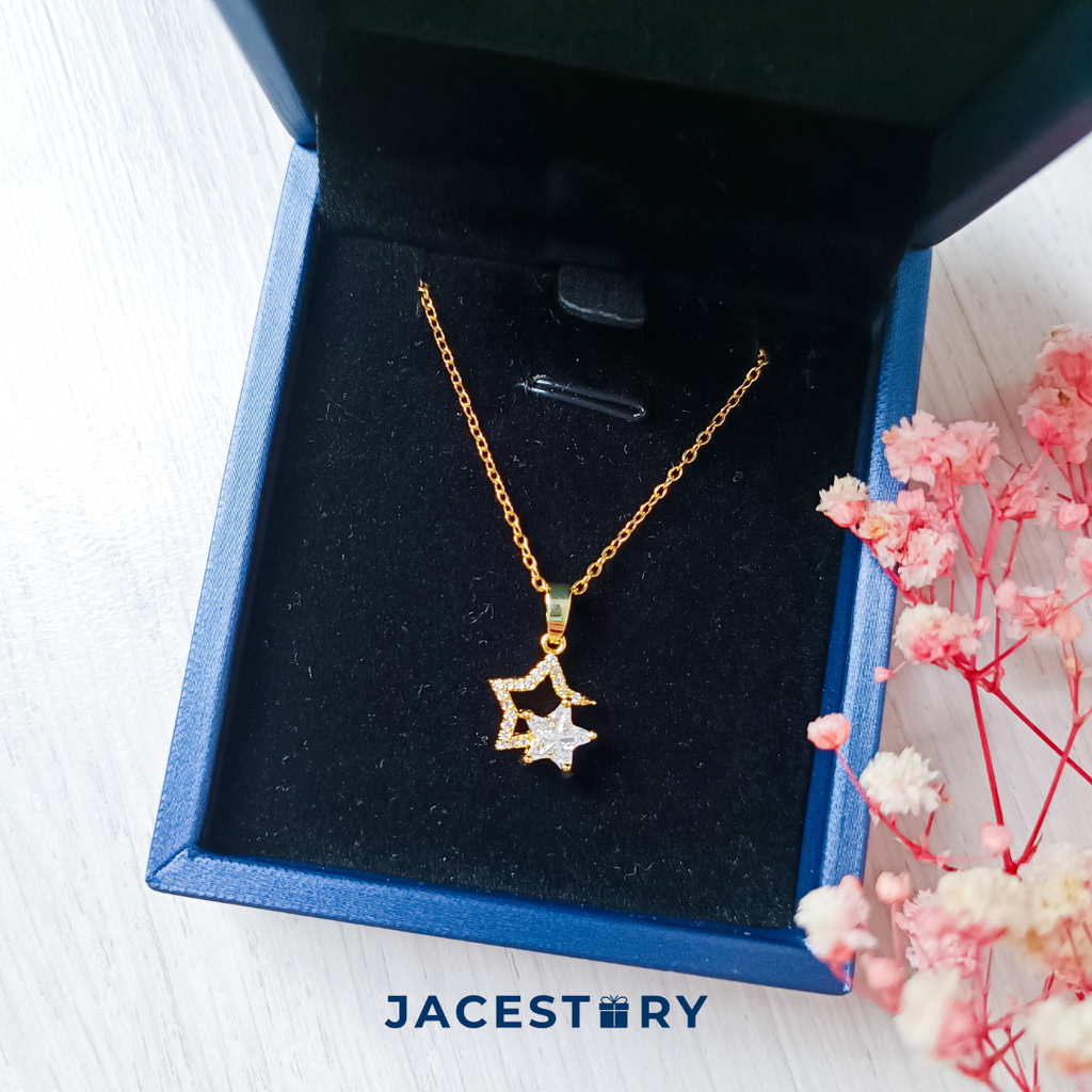 Double Star Gold Plated Titanium Steel Necklace