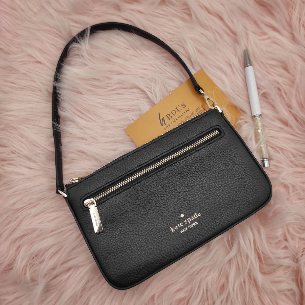 READY STOCK IN MALAYSIA) KATE SPADE Leila Pebbled Leather Convertible  Wristlet Black (K6088) – HBOUS