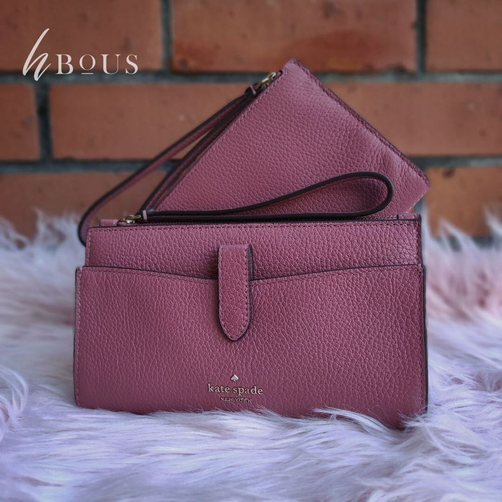 READY STOCK IN MALAYSIA) KATE SPADE Leila Medium Phone Wristlet / Wallet  Pomegranate (wlr00393) – HBOUS