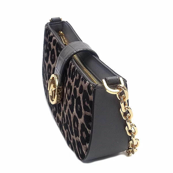 Michael Kors Carmen Small Gray Leather Leopard Haircalf Pouchette