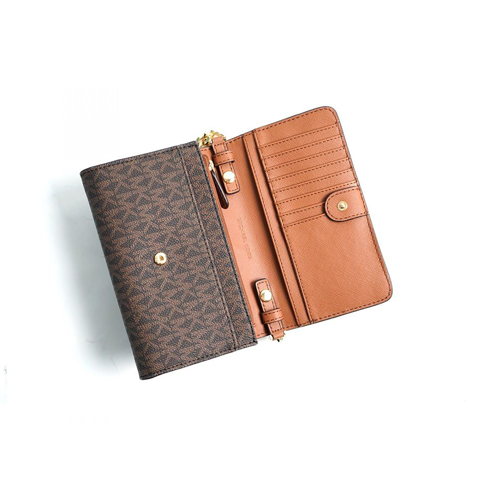 (READY STOCK IN MALAYSIA) MICHAEL KORS JET SET TRAVEL MEDIUM MULTIFUNCTION  PHONE CROSSBODY SIGNATURE BROWN (35F0GTVC8B)