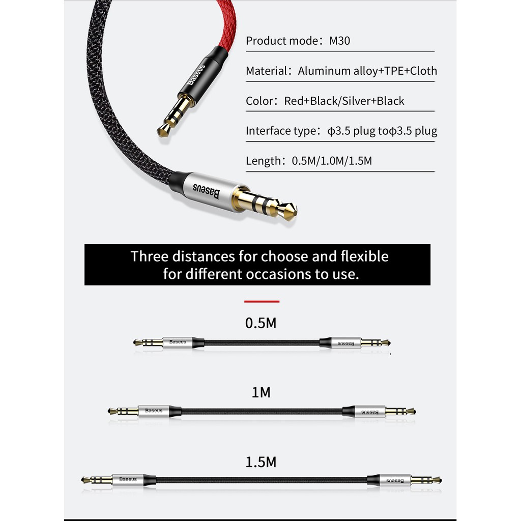 Baseus Yiven AUX Audio Cable M30 0.5M Red+Black_1.jpg