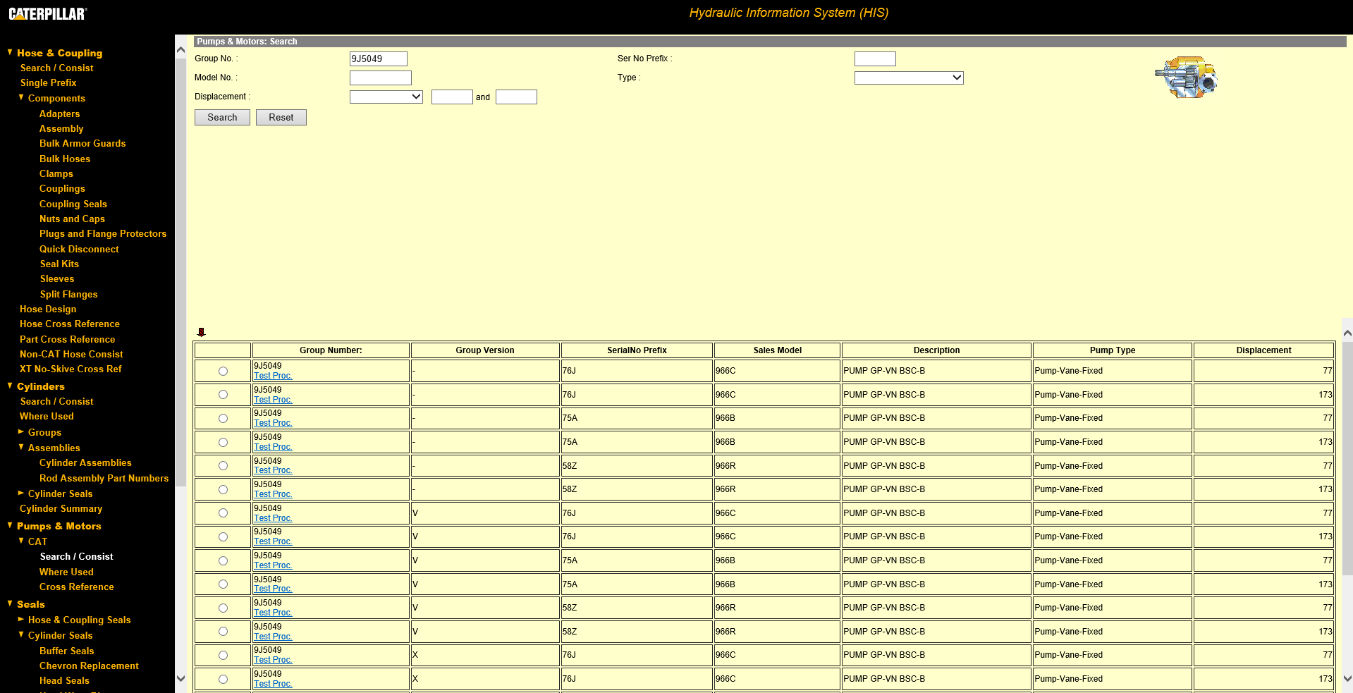 Caterpillar Hydraulic Information System (HIS) Electronic Parts Catalogue