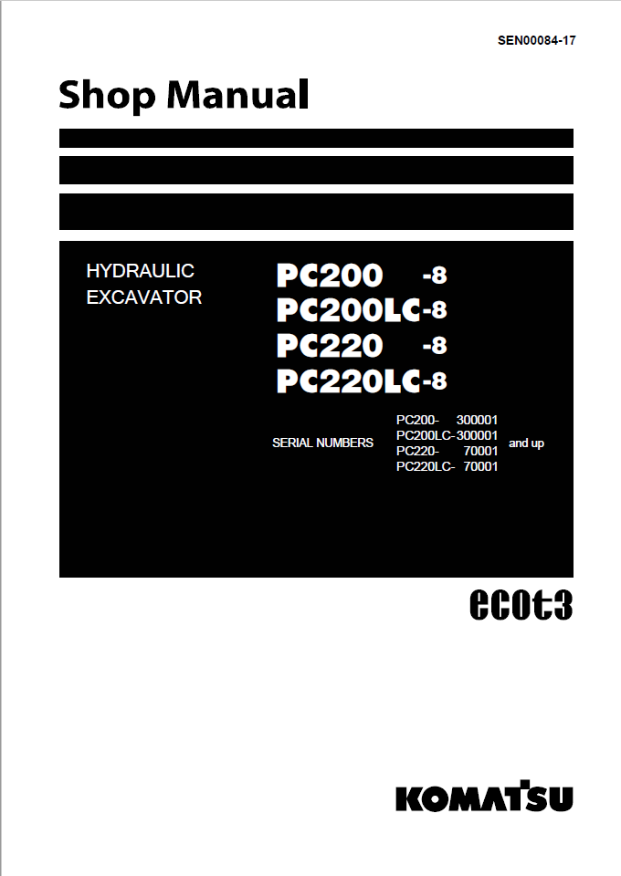 KOMATSU PC200 PC220 部品明細書 パーツカタログ Komatsu Hydraulic Excavator Shop Manual PC200-8, PC200LC-8, PC220
