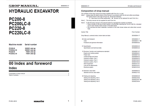 Komatsu Hydraulic Excavator Shop Manual PC200-8, PC200LC-8, PC220