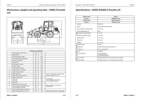 Komatsu Wheel Loader Shop Manual WA65-3, WA65-3 Parallel Lift, WA75-3 ...
