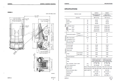Komatsu Dump Truck Shop Manual HD785-5, HD985-5 4001 and up
