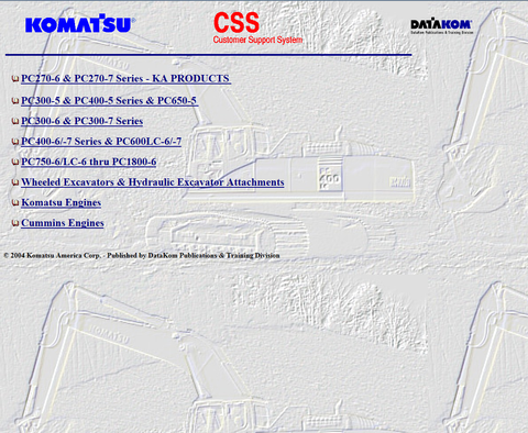 EPC234-Komatsu CSS Excavators PC270-6 - PC1800-6 2004_01