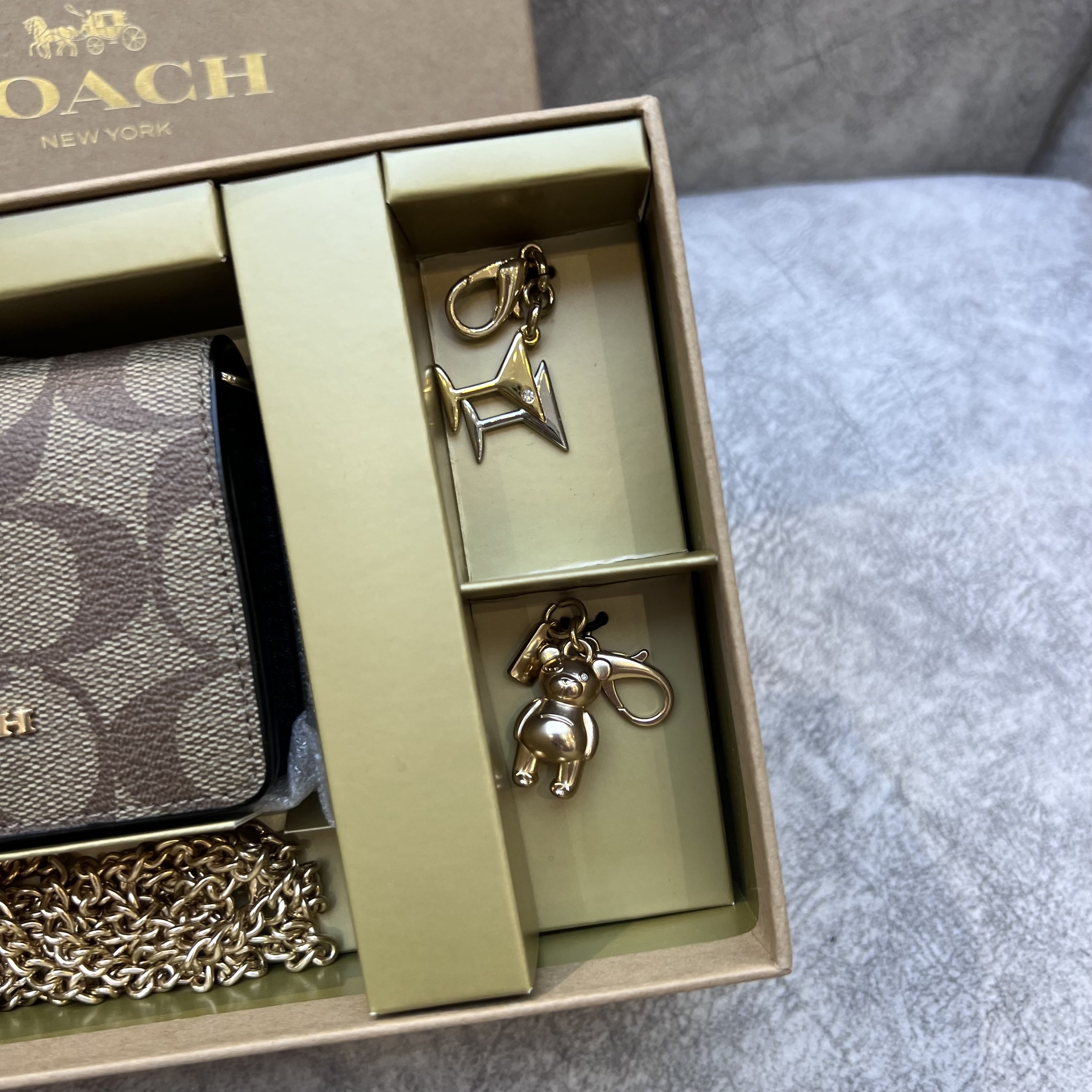 COACH WALLET CHAIN GIFT SET BROWN MULTI Lbite Luxury Branded Your