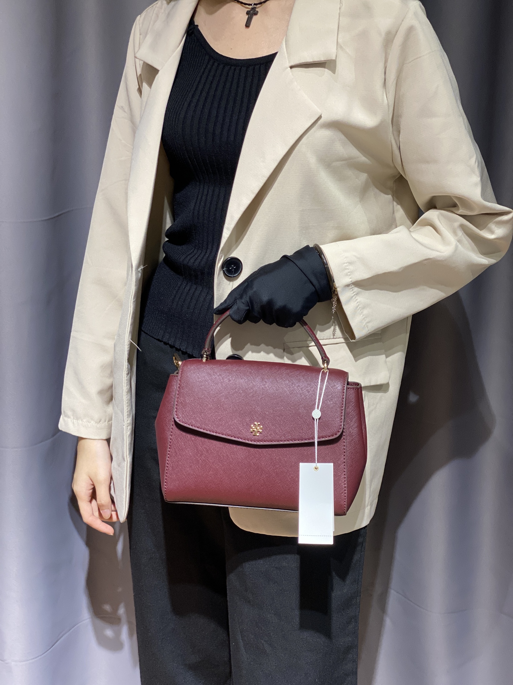 TORY BURCH EMERSON SMALL TOP HANDLE SATCHEL BAG MAROON Lbite Luxury