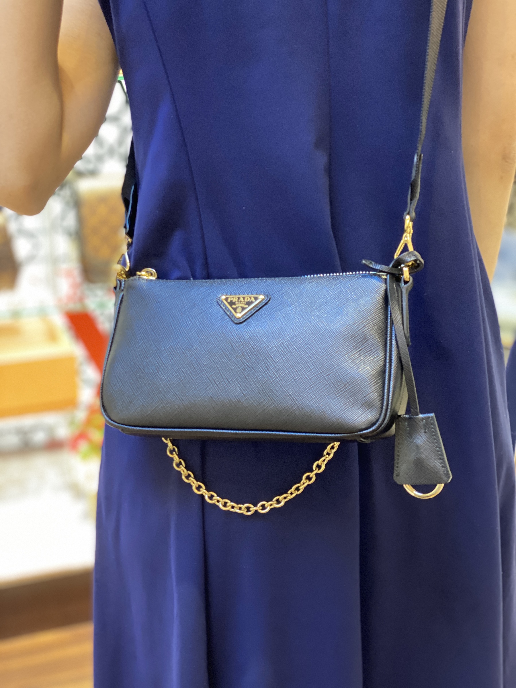 Prada Saffiano Shoulder Bag Leather Light Blue Women