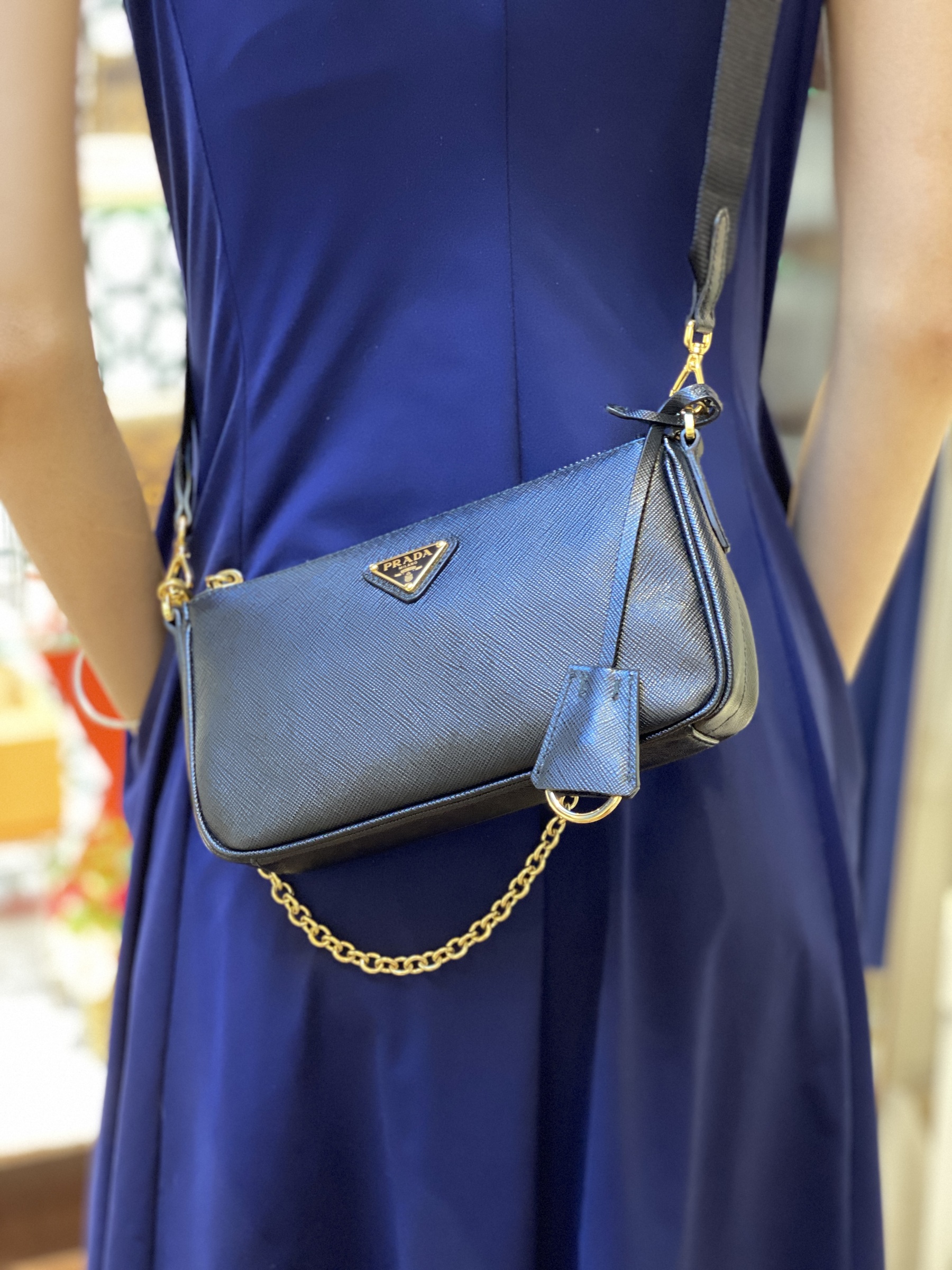 Prada, Bags, Prada Saffiano Chain Blue Leather Bag New