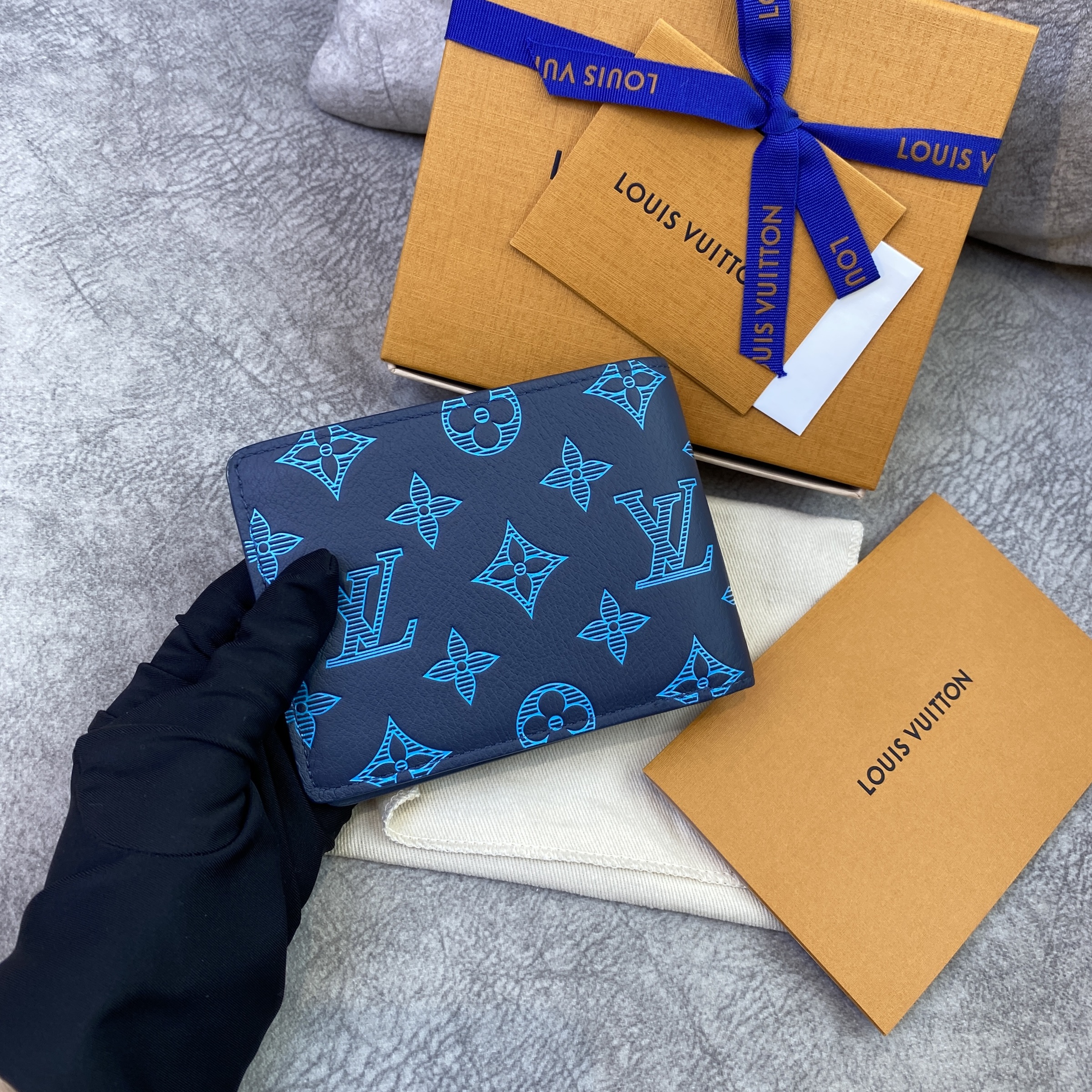 Louis Vuitton Box Pattern Wallet Blue - NOBLEMARS