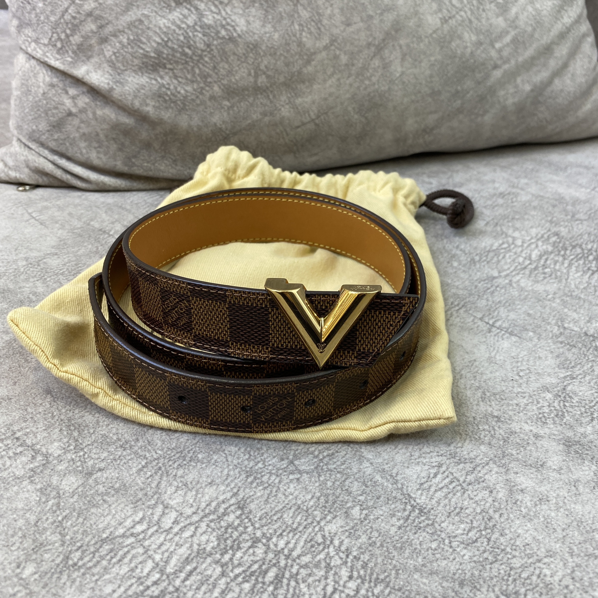 LOUIS VUITTON Essential V Damier Ebene Belt Brown