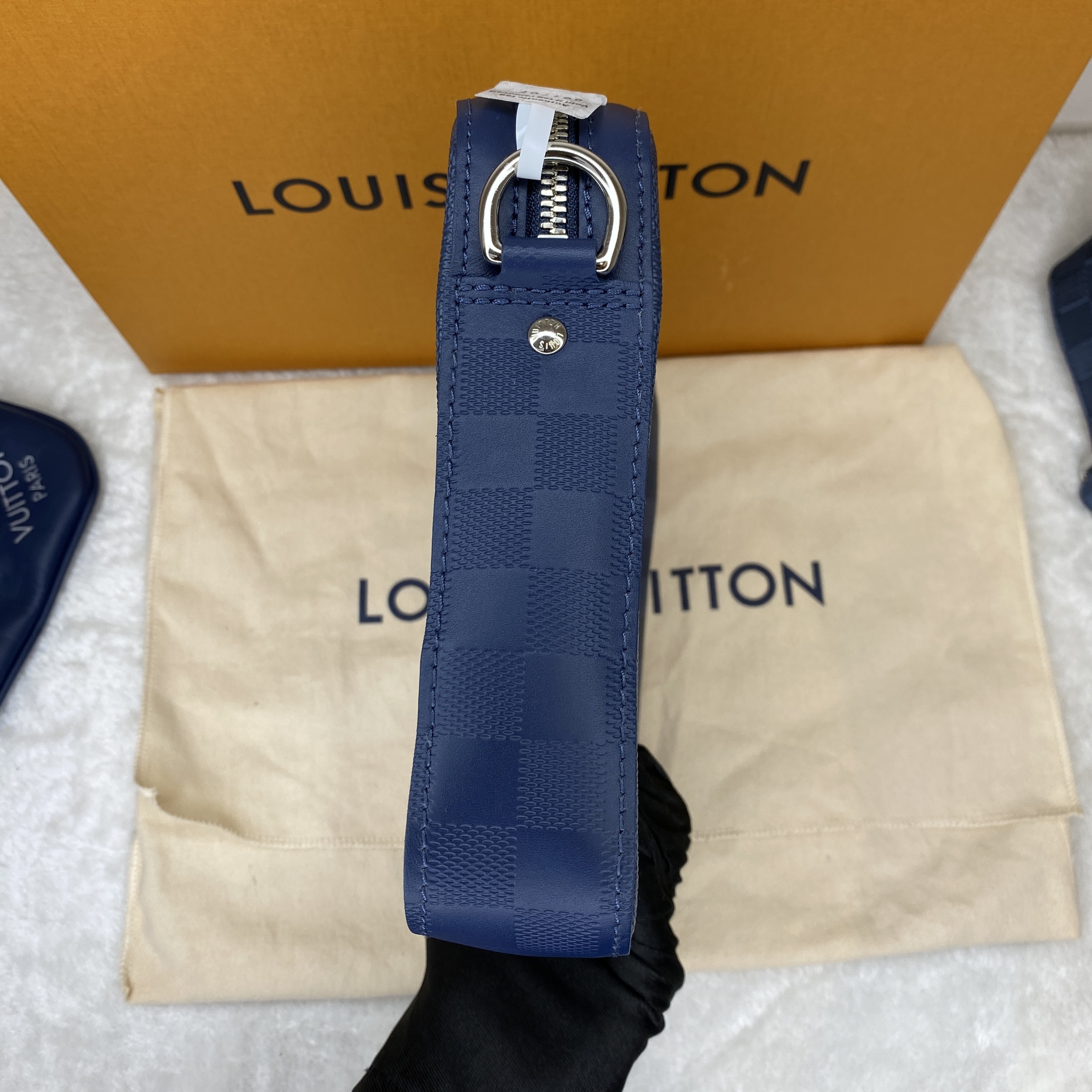 Authentic preloved Louis Vuitton Trio Messenger Blue Sapphire Damier side view 1