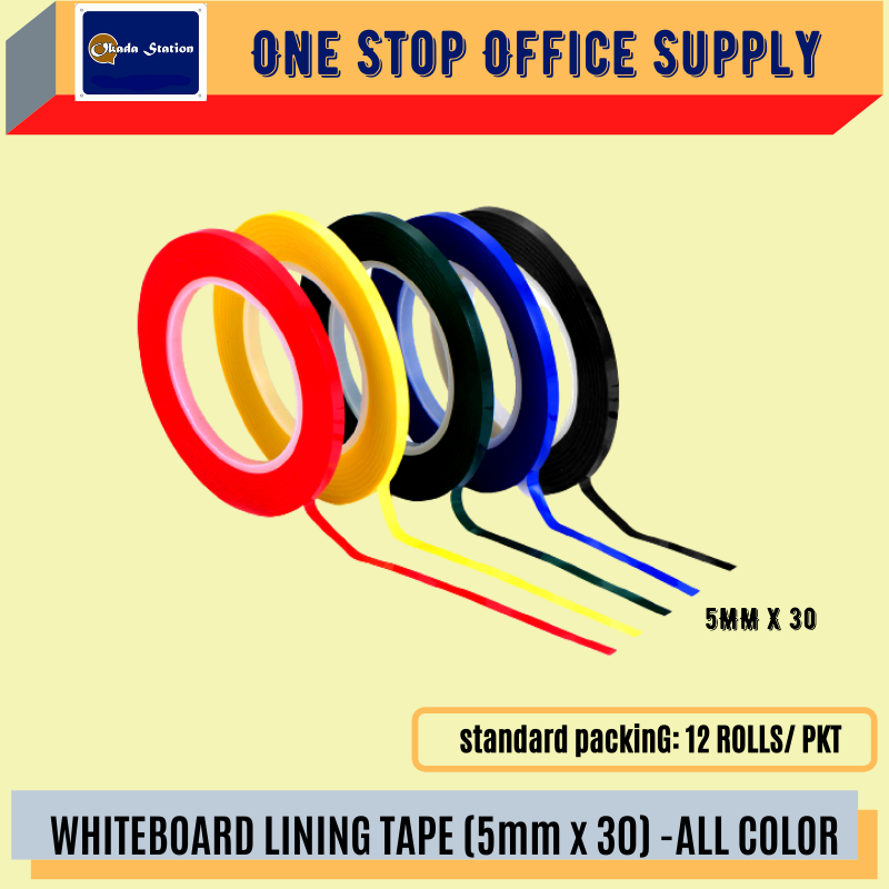 OKADA WHITEBOARD LINING TAPE (5mm x 30) / Whiteboard Tape / Border Lining  tape / Line tape / PVC Tape / PVC lining Tape – Wawasan Pintas Sdn Bhd