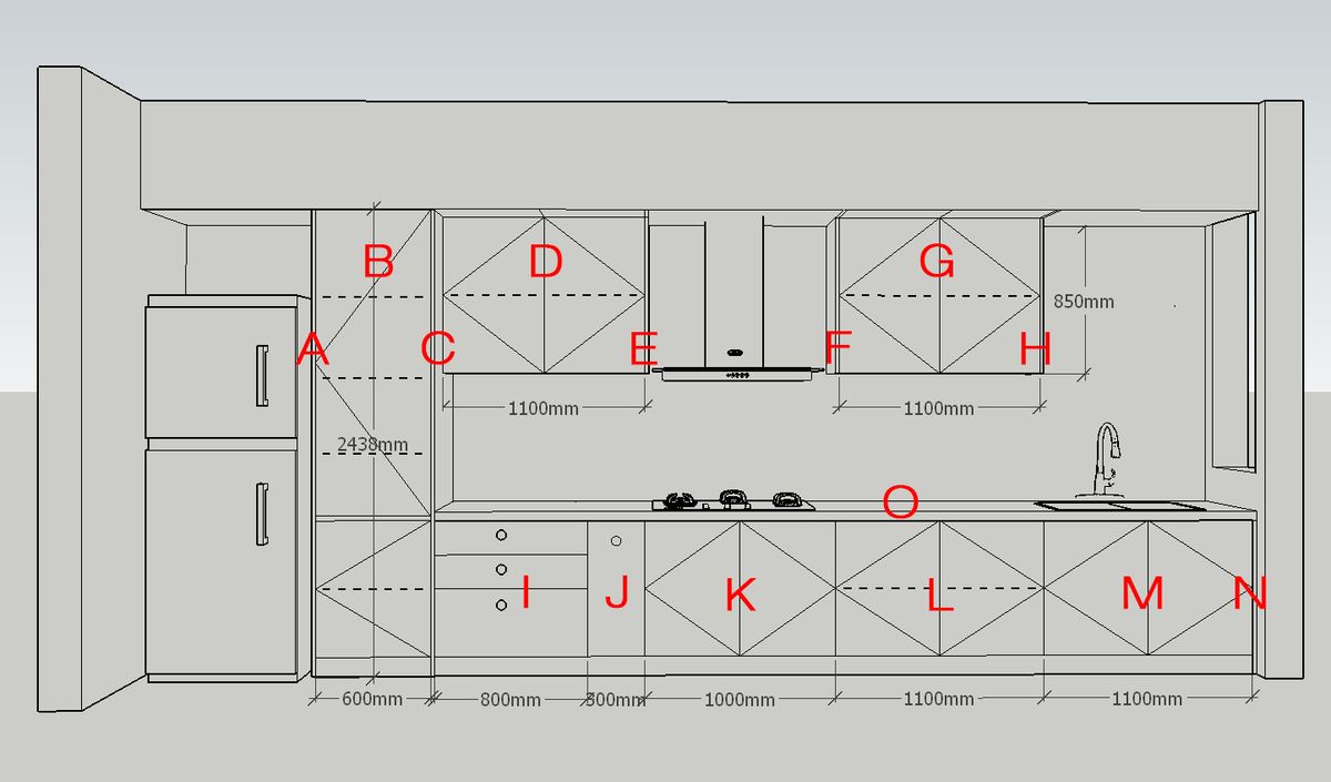How to breakdown your kitchen cabinet for ordering - 1 (I shape, L4960mm)