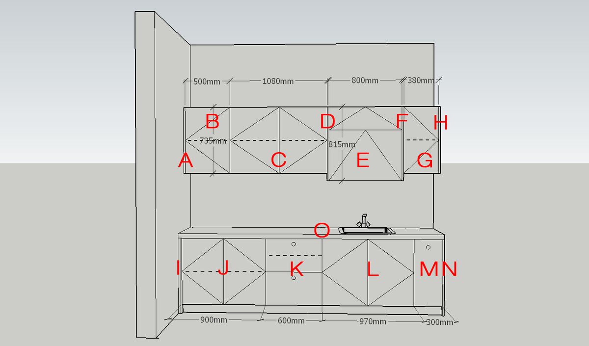 How to breakdown your kitchen cabinet for ordering - 3 (I shape, L2810mm)