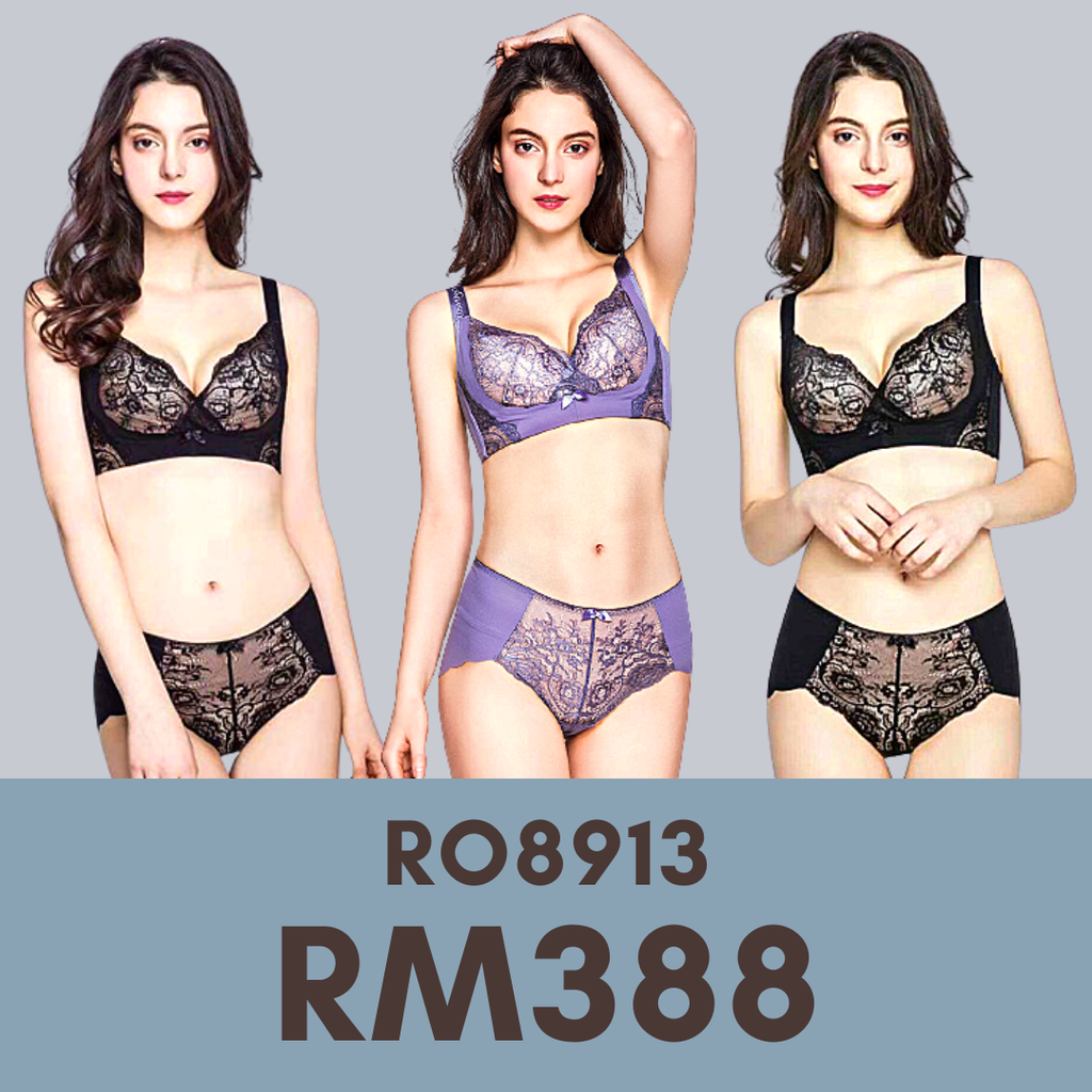 ROMENSA Wireless 2 IN 1 Elegant Lace Temptation Bra Set 8913【Ready Stock】