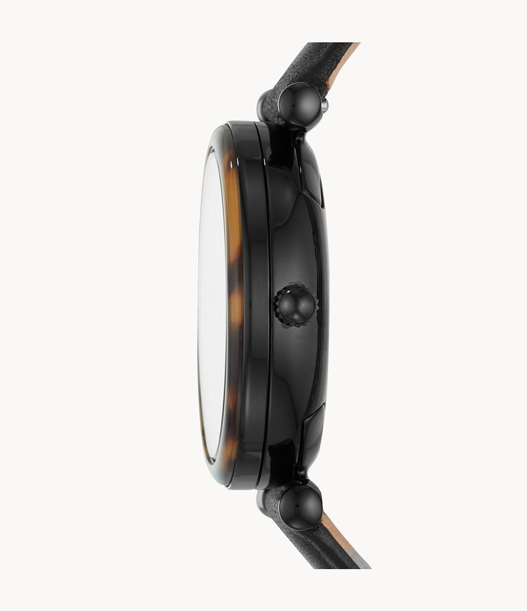 Fossil ES4658SET Carlie Black Leather Watch Interchangeable Bezel Box Set