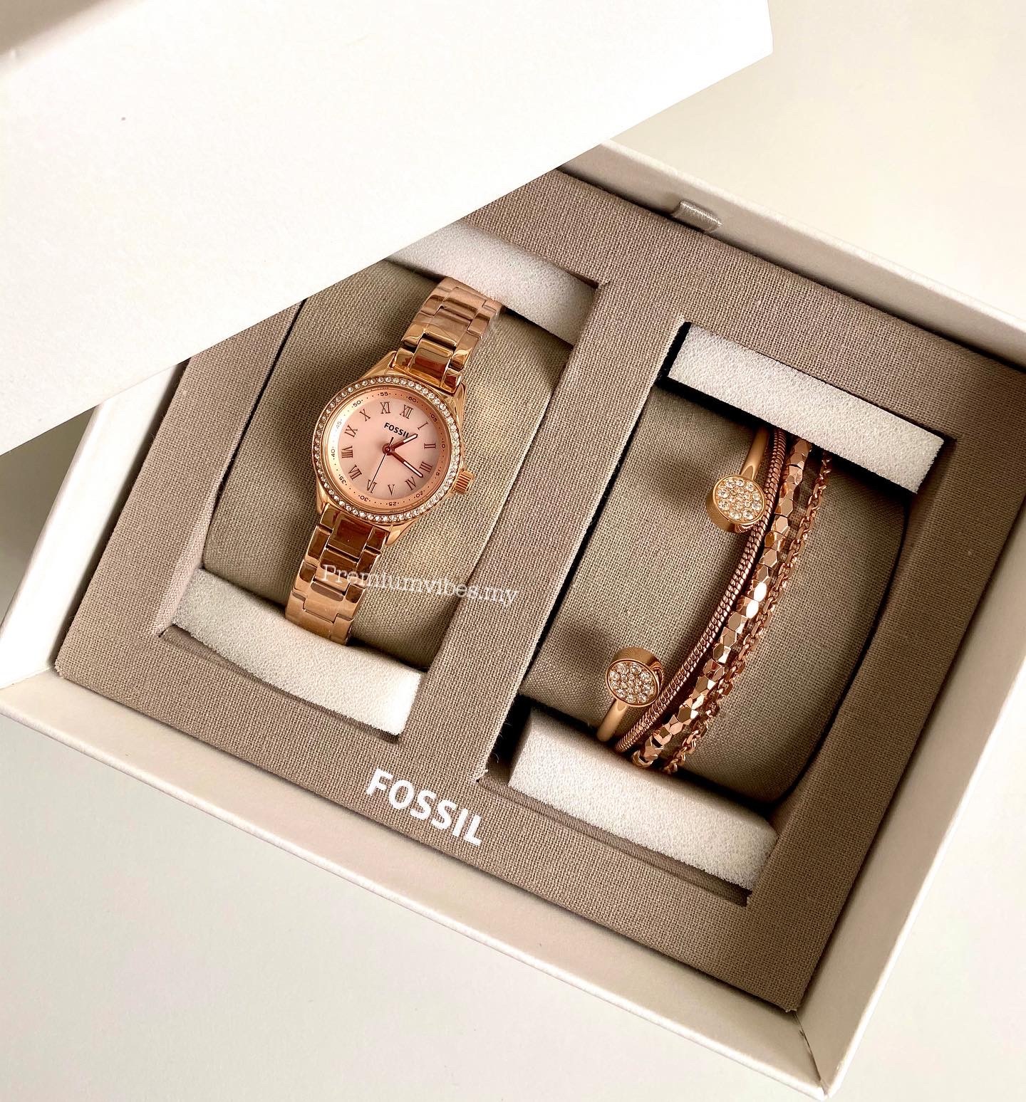 Fossil BQ3148SET Blythe Three-Hand Rose Gold-Tone Stainless Steel Watch and  Jewelry Gift Set – Premiumvibes