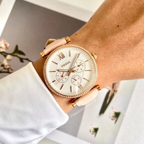 Fossil ES4544 Carlie Multifunction Rose-Gold-Tone Leather Watch