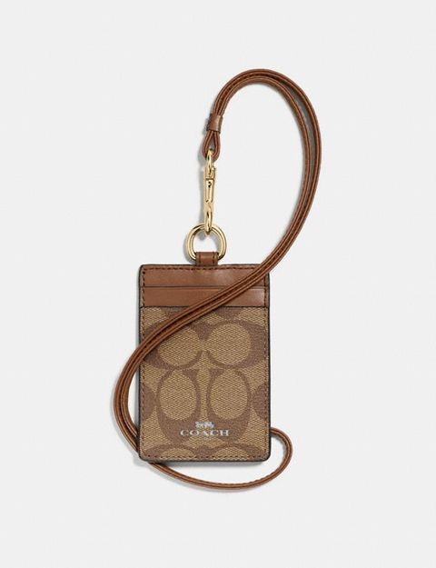 Coach Id Lanyard In Signature Canvas Khaki/Saddle