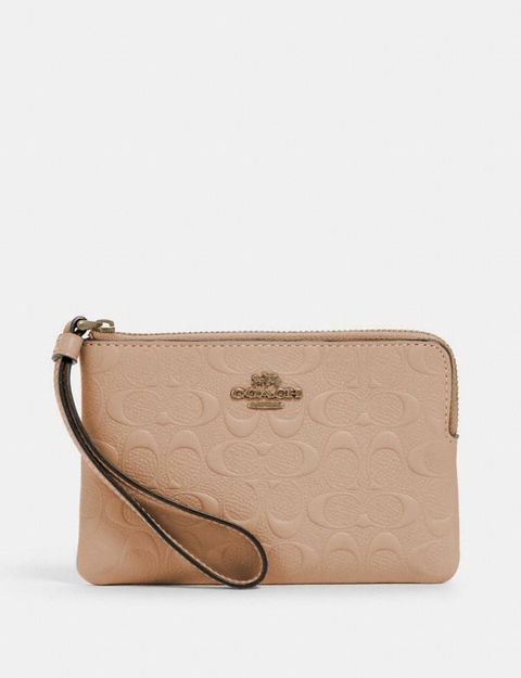 Coach Original Malaysia 67555 Corner Zip Wristlet In Signature Crossgrain Leather Taupe