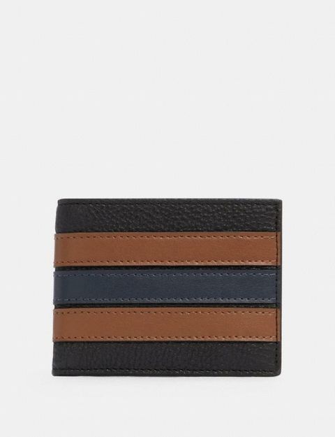 Coach Slim Billfold Wallet With Varsity Stripe Black Saddle