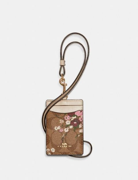 Coach Id Lanyard In Signature Canvas With Evergreen Floral Print