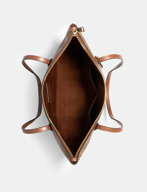 Coach Original Malaysia 4455 Zip Top Tote In Signature Canvas Khaki Saddle