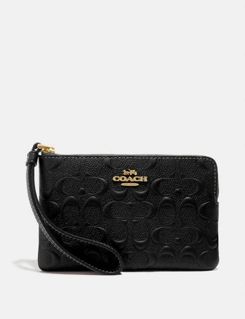 Coach Original Malaysia F67555 Corner Zip Wristlet In Signature Leather Black