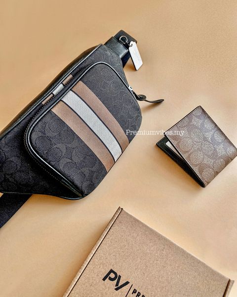 Coach Original Malaysia C5386 Thompson Belt Bag In Signature Jacquard With Varsity Stripe