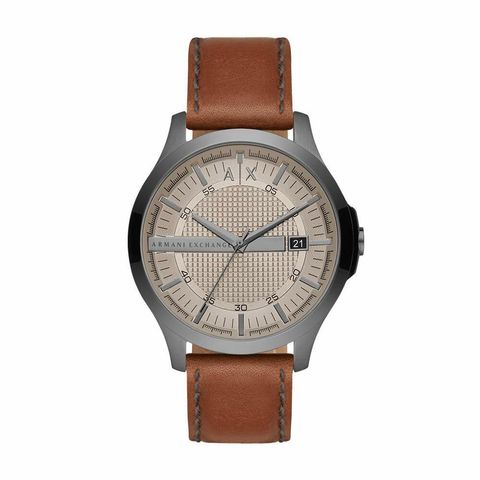 Armani Exchange original Malaysia AX2414 Three-Hand Date Brown Leather Watch