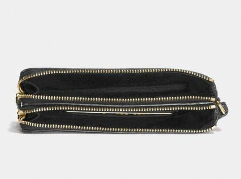 Coach Double Corner Zip Wristlet In Signature Canvas Black Smoke F87591