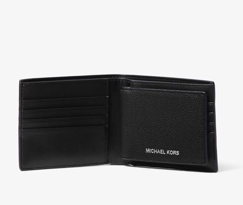 Michael Kors Cooper Pebbled Leather Billfold Wallet With Passcase Black 36F9LCOF2L
