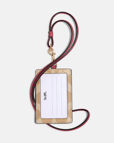 Coach Id Lanyard In Signature Canvas Gold/Light Khaki Rouge 63274