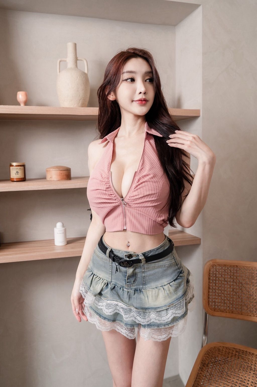 B09-1華夫格粉+GN牛仔裙