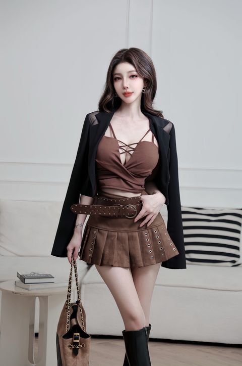 F07-1訂製交叉線條馬甲咖