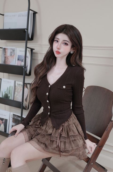 F06-1V領坑條針織咖