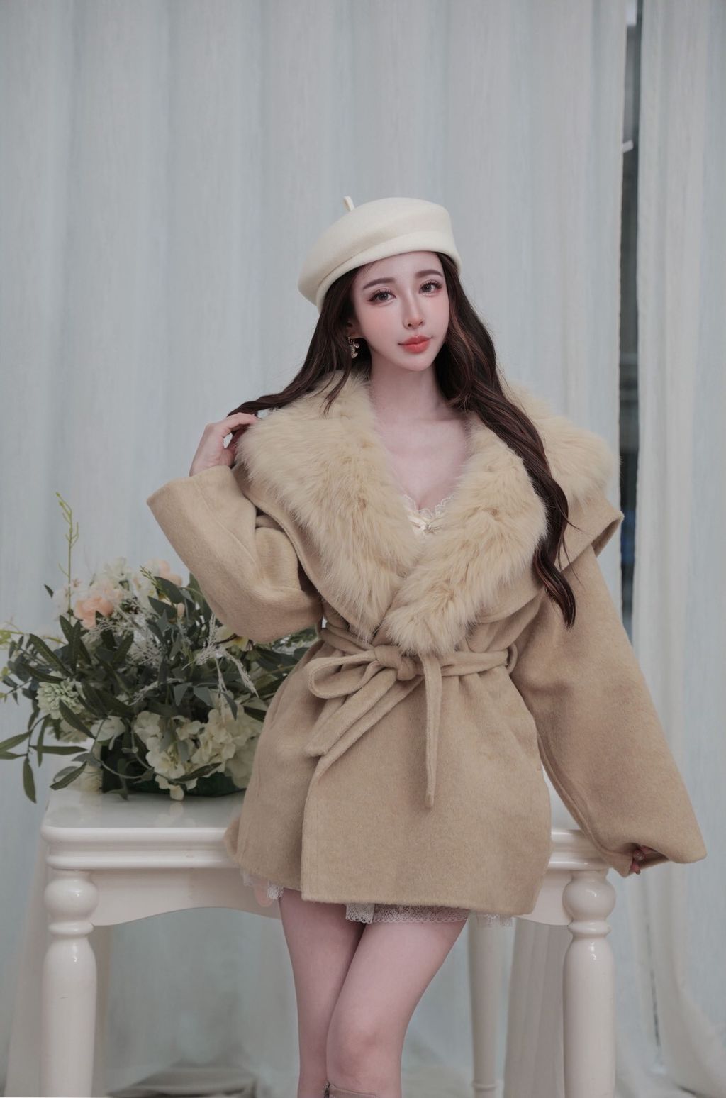 F21-1狐狸毛羊絨外奶茶