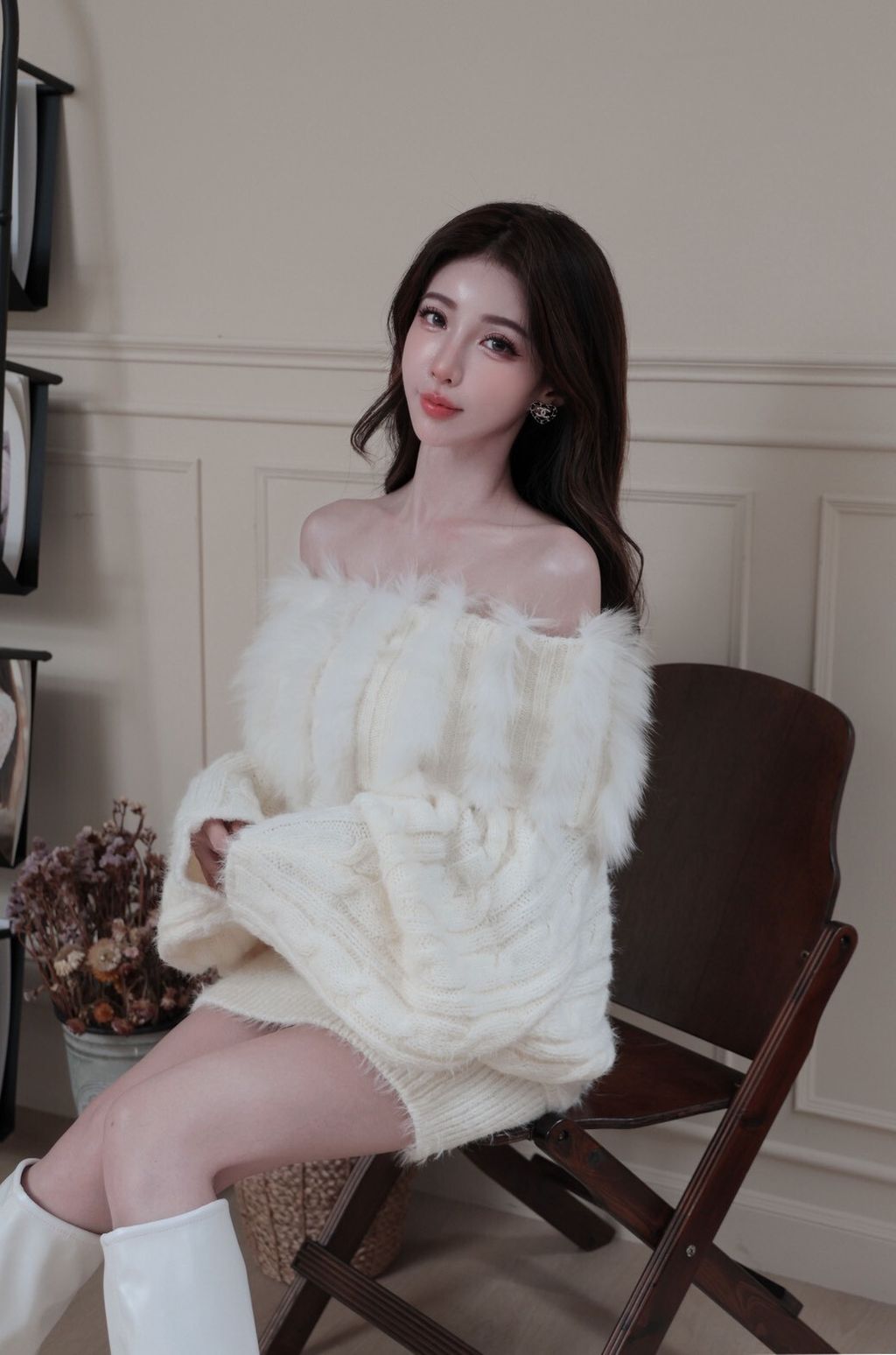 F11-1一字狐狸毛針織