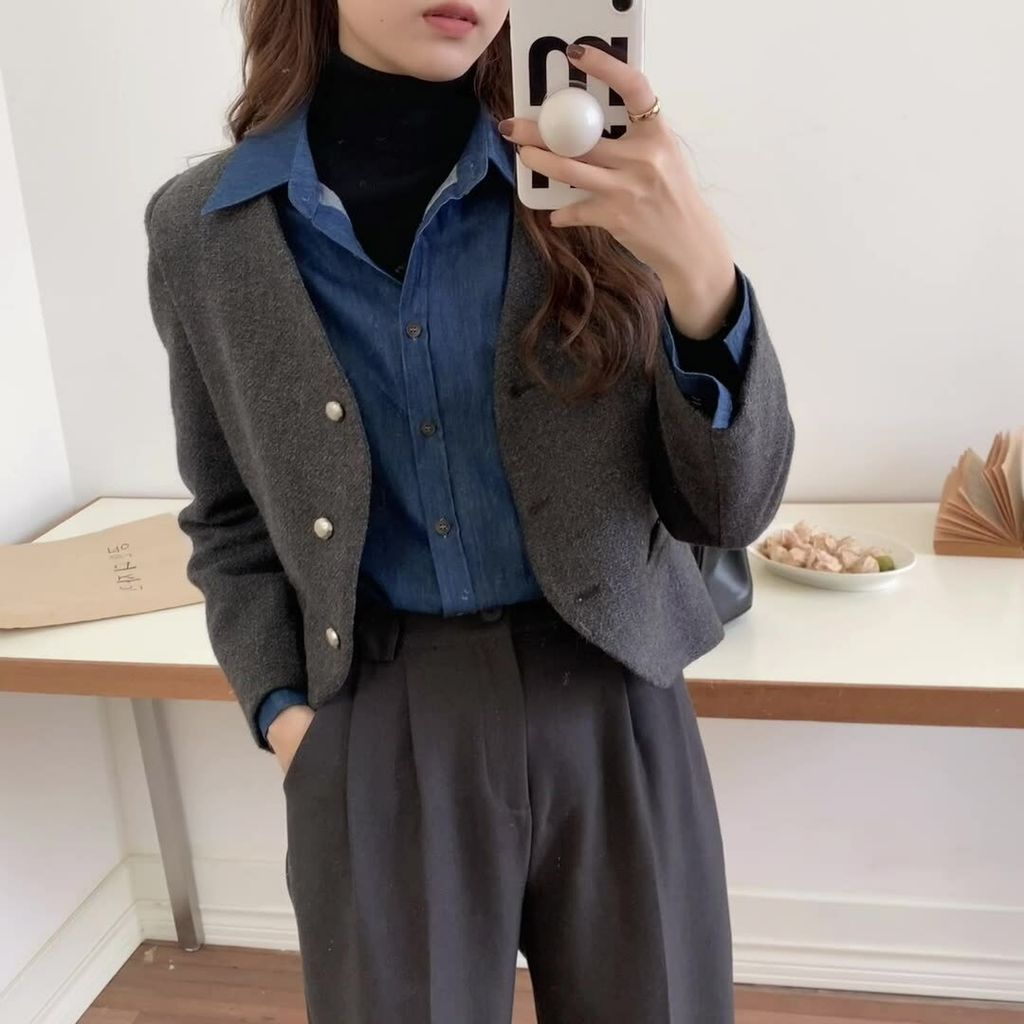 【歌铭】灰色小西装外套女装2022冬季新款短款炸街休闲西服N356A